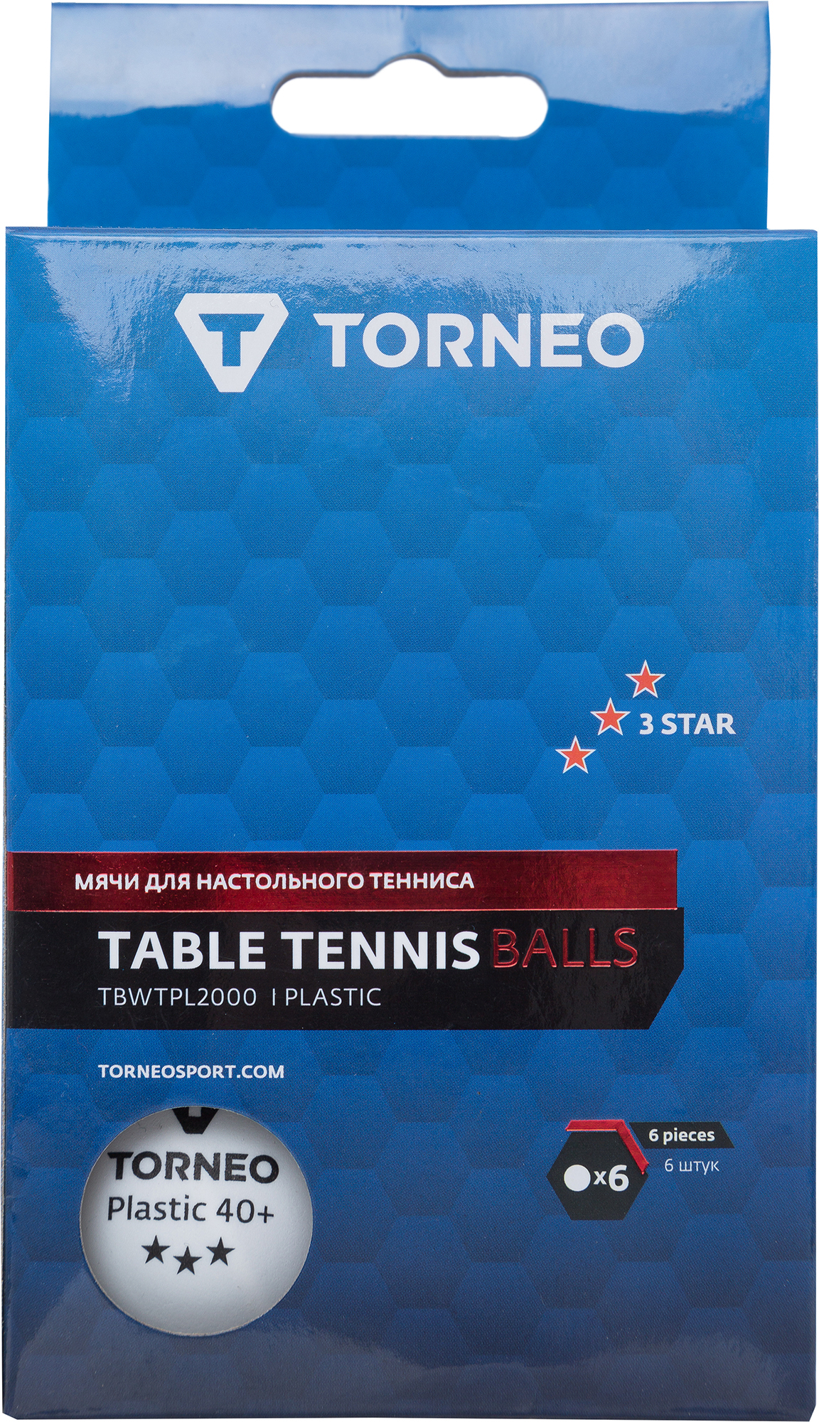 Набір м'ячів для настільного тенісу Torneo, 3-Star, 6 шт